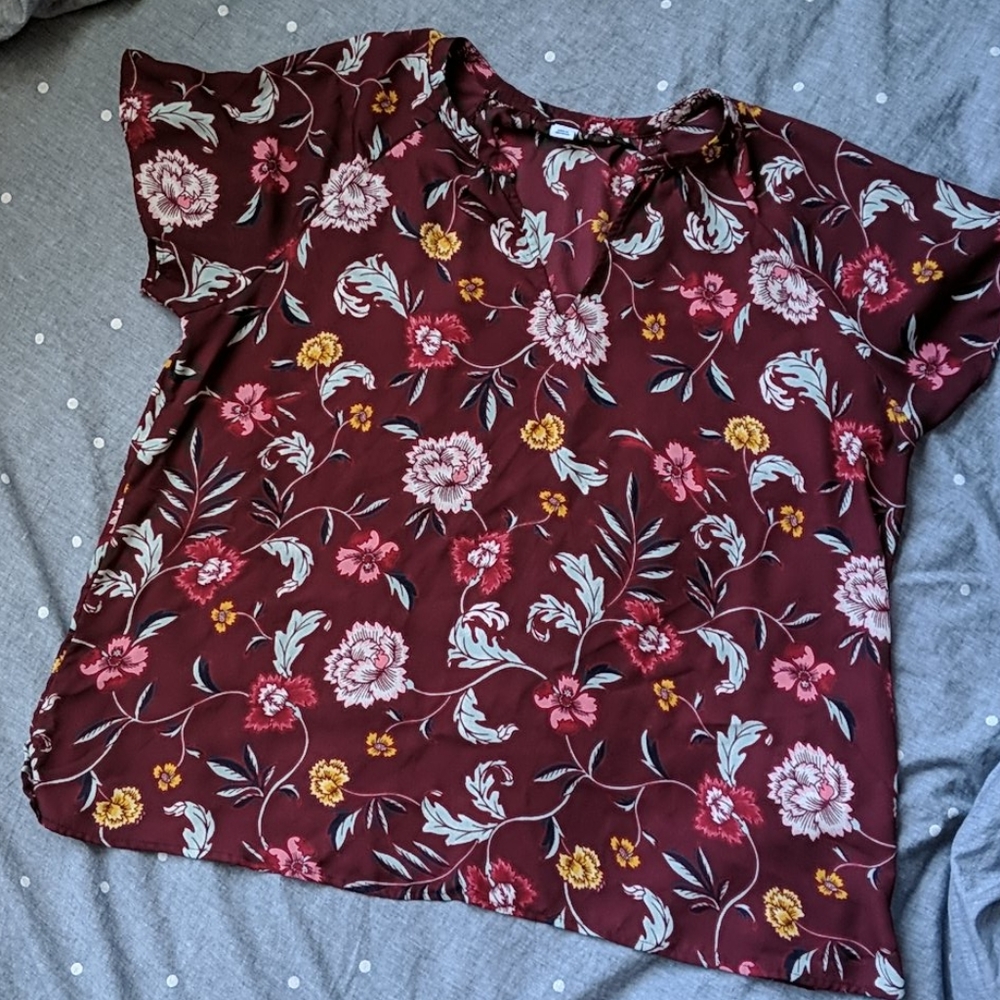 Burgundy floral blouse